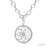 1/20 Ctw Circle medallion Round Cut Diamond Pendant With Chain in Sterling Silver