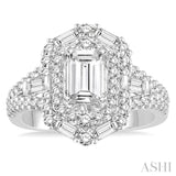 1 1/10 Ctw Emerald Shape Baguette and Round Cut Diamond Semi-Mount Engagement Ring in 14K White Gold