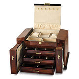 Luxury Giftware by Jere High Gloss Bubinga Veneer w/Elm Burl Inlay 3-drawer with Slide-out Sides Locking Wooden Jewelry Box