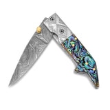 Damascus Steel 256 Layer Folding Blade Abalone Handle Knife