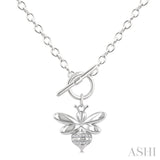 1/20 Ctw Bumble Bee Toggle Round Cut Diamond Fashion Necklace in Sterling Silver