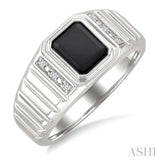 8x7 MM Octagon Shape Onyx and 1/20 Ctw Round Cut Diamond Semi-precious Men's Ring in Sterling Silver