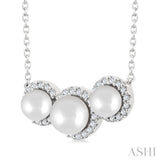 5 MM & 4 MM Cultured Pearl and 1/6 Ctw Round Cut Diamond Halo Pendant With Chain in 14K White Gold