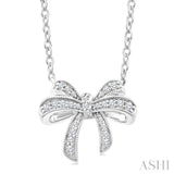 1/6 Ctw Bow Round Cut Diamond Petite Fashion Pendant With Chain in 10K White Gold