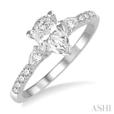7/8 Ctw Pear & Round Cut Diamond Engagement Ring With 1/2 Ct Pear Cut Center Stone in 14K White Gold