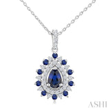 6X4 MM Pear Cut & 1.55 MM Round Cut Sapphire and 1/4 Ctw Round Cut Diamond Floral Precious Pendant With Chain in 14K White Gold