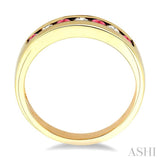 2.5 MM Round Cut Ruby and 1/5 Ctw Channel Set Round Cut Diamond Band in 14K Yellow Gold