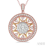 1 Ctw Round Cut Diamond Lovebright Pendant in 14K Tri Color Gold with Chain