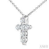 1/4 Ctw Round Cut Diamond Christian Cross 6-Stone Fashion Pendant With Chain in 14K White Gold