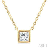 1/6 Ctw Petite Bezel Set Princess Cut Diamond Fashion Pendant With Chain in 10K Yellow Gold