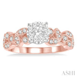 1/2 Ctw Marquise and Circular Mount Carved Lovebright Round Cut Diamond Engagement Ring in 14K Rose and White Gold