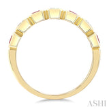 4X3 MM Octagon Shape Ruby and 5/8 Ctw Emerald Cut Diamond 7 Stone Bezel Set Precious Fashion Band in 14K Yellow Gold