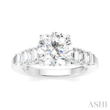 1 Ctw Round Shape Emerald and Round Cut Diamond Semi-Mount Engagement Ring in 14K White Gold