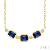 4X3 MM Emerald Cut Sapphire and 1/50 Ctw Bezel Set Round Cut Diamond Precious Fashion Necklace in 10K Yellow Gold