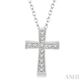 1/20 Ctw Round Cut Diamond Cross Pendant with Chain in Sterling Silver