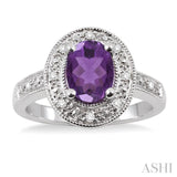 8X6 MM Oval Cut Amethyst and 1/20 Ctw Round Cut Diamond Ring in Sterling Silver