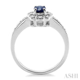6x4 MM Oval Cut Sapphire and 1/20 Ctw Single Cut Diamond Ring in Sterling Silver