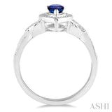 6X4 MM Pear Shape Sapphire and 1/50 Ctw Round Cut Diamond Ring in Sterling Silver
