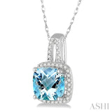 8x8 MM Cushion Shape Aquamarine and 1/5 Ctw Round Cut Diamond Pendant in 10K White Gold with Chain