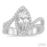 5/8 Ctw Marquise Center Bypass Shank Semi-Mount Round Cut Diamond Ring in 14K White Gold