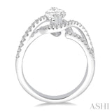 5/8 Ctw Marquise Center Bypass Shank Semi-Mount Round Cut Diamond Ring in 14K White Gold