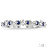 1.35 MM Sapphire and 1/10 Ctw Round Cut Diamond Precious Wedding Band in 14K White Gold