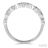 1.35 MM Sapphire and 1/10 Ctw Round Cut Diamond Precious Wedding Band in 14K White Gold
