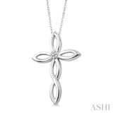 1/50 Ctw Round Cut Diamond Cross Pendant in Sterling Silver with Chain
