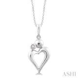 1/50 Ctw Round Cut Diamond Heart Shape Mom & Child Pendant in Sterling Silver with Chain
