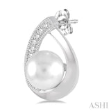 6X6 MM Cultured Pearls and 1/10 Ctw Round Cut Diamond Earrings in Sterling Silver