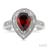 10X7 MM Pear Shape Garnet and 1/20 Ctw Round Cut Diamond Ring in Sterling Silver