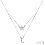 1/6 Ctw Star & Moon Charm Round Cut Diamond Layered Pendant With Link Chain in 10K White Gold