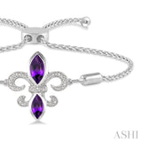 Silver Fleur De Lis Gemstone & Diamond Lariat Bracelet