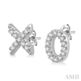 1/10 Ctw 'XO' Hugs and Kisses Petite Round Cut Diamond Earrings in 10K White Gold