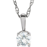 14K White 3 mm Natural Diamond Youth Solitaire 14" Necklace