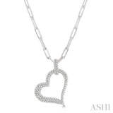 Pave-Set Heart Shape Paper Clip Diamond Fashion Pendant