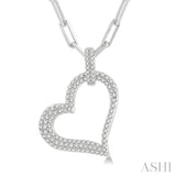 Pave-Set Heart Shape Paper Clip Diamond Fashion Pendant