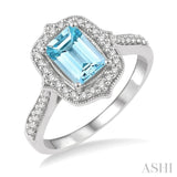 1/4 Ctw Cushion Shape 8x6MM Aquamarine and Round Cut Diamond Precious Ring in 14K White Gold