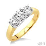 1 Ctw Three Stone Round Cut Diamond Ring in 14K Yellow and White Gold