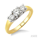 3/4 Ctw Three Stone Round Cut Diamond Ring in 14K Yellow and White Gold