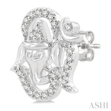 1/6 Ctw Petite Ganesha in 'OM' Symbol Round Cut Diamond Fashion Stud Earring in 10K White Gold