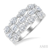 1 1/2 Ctw Triple Row Multi-Cut Diamond Fashion Band in 14K White Gold