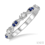 1.35 MM Round Cut Sapphire and 1/10 Ctw Round Cut Diamond Half Eternity Wedding Band in 10K White Gold