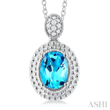 Silver Oval Shape Gemstone & Diamond Pendant