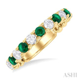 2.85 MM Emerald and 1/2 Ctw Round Cut Diamond Precious Wedding Band in 14K Yellow Gold