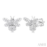 1/3 Ctw Petite Bumble Bee Round Cut Diamond Fashion Stud Earring in 10K White Gold