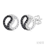 1/5 Ctw Petite Yin Yang Black & White Round Cut Diamond Fashion Stud Earring in 10K White Gold