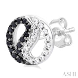 1/5 Ctw Petite Yin Yang Black & White Round Cut Diamond Fashion Stud Earring in 10K White Gold