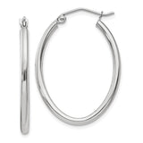 14k White Gold Polished 2mm Oval Tube Hoop Earrings