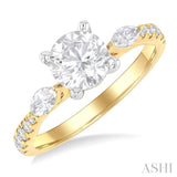 3/8 ctw Marquise and Round Cut Diamond Semi-Mount Engagement Ring in 14K Yellow and White Gold